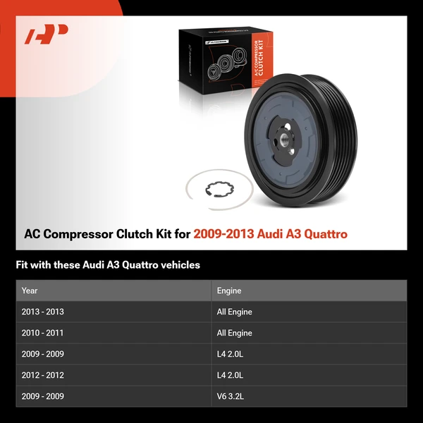 AC Compressor Clutch Kit for 2009-2013 Audi A3 Quattro