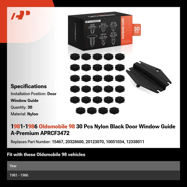 1981-1986 Oldsmobile 98 30 Pcs Nylon Black Door Window Guide A-Premium APRCF3472