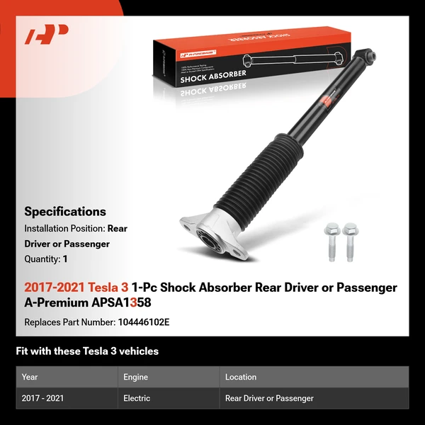 2017-2021 Tesla 3 1-Pc Shock Absorber Rear Driver or Passenger A-Premium APSA1358