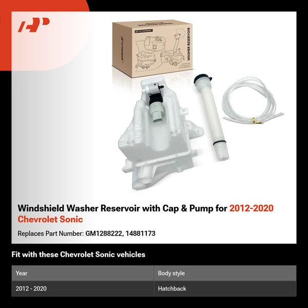 Windshield Washer Reservoir with Cap & Pump for 2012-2020 Chevrolet Sonic