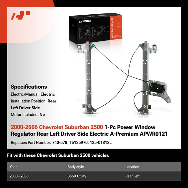 2000-2006 Chevrolet Suburban 2500 1-Pc Power Window Regulator Rear Left Driver Side Electric A-Premium APWR0121