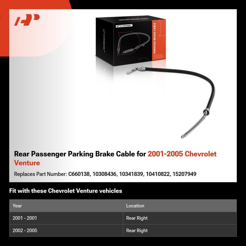 Rear Passenger Parking Brake Cable for 2001-2005 Chevrolet Venture