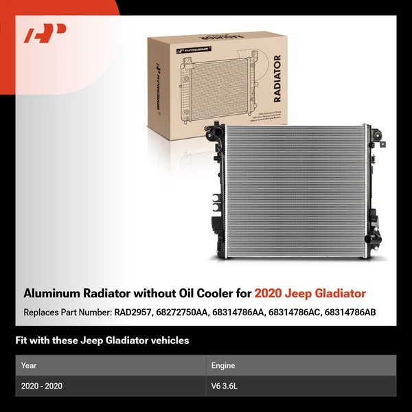 Aluminum Radiator without Oil Cooler for 2020 Jeep Gladiator