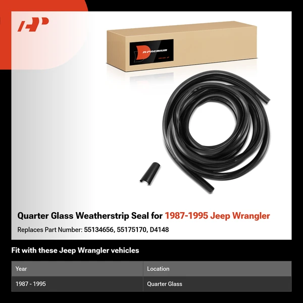 Quarter Glass Weatherstrip Seal for 1987-1995 Jeep Wrangler