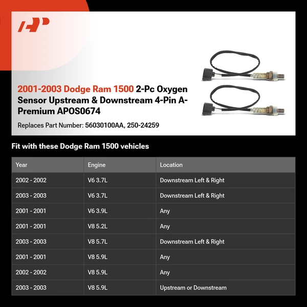 2001-2003 Dodge Ram 1500 2-Pc Oxygen Sensor Upstream & Downstream 4-Pin A-Premium APOS0674
