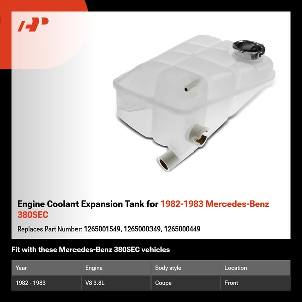 Engine Coolant Expansion Tank for 1982-1983 Mercedes-Benz 380SEC