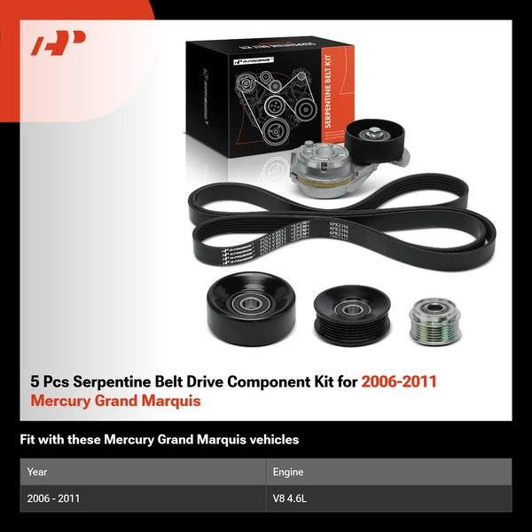 5 Pcs Serpentine Belt Drive Component Kit for 2006-2011 Mercury Grand Marquis