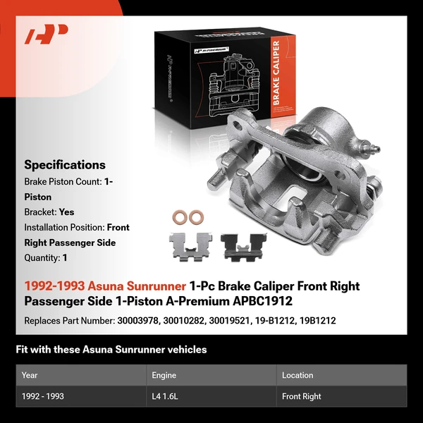 1992-1993 Asuna Sunrunner 1-Pc Brake Caliper Front Right Passenger Side 1-Piston A-Premium APBC1912