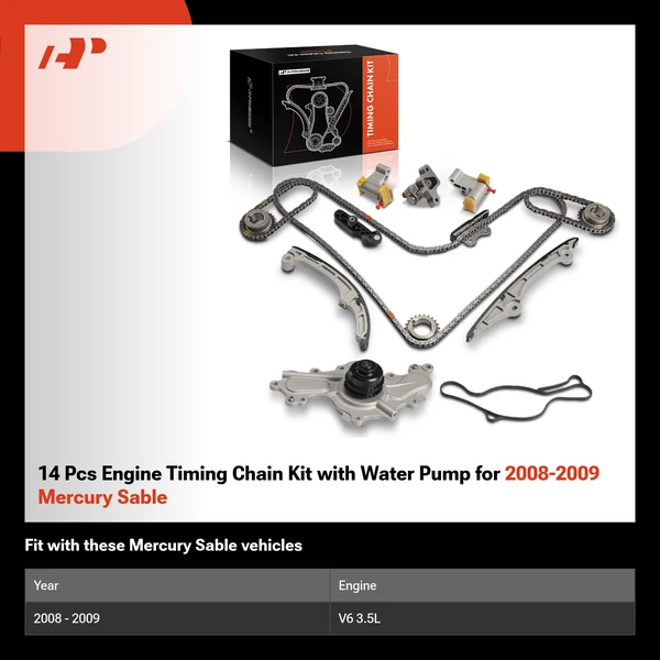 14 Pcs Engine Timing Chain Kit with Water Pump for 2008-2009 Mercury Sable