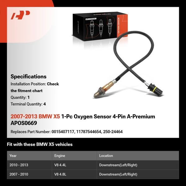2007-2013 BMW X5 1-Pc Oxygen Sensor 4-Pin A-Premium APOS0669