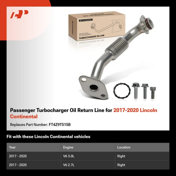 Passenger Turbocharger Oil Return Line for 2017-2020 Lincoln Continental