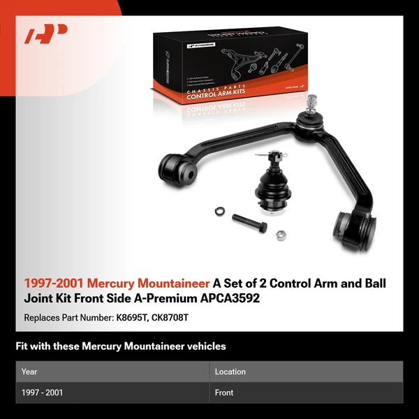1997-2001 Mercury Mountaineer A Set of 2 Control Arm and Ball Joint Kit Front Side A-Premium APCA3592