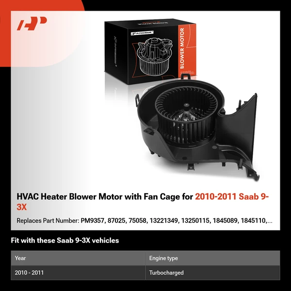 HVAC Heater Blower Motor with Fan Cage for 2010-2011 Saab 9-3X