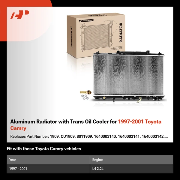 Aluminum Radiator with Trans Oil Cooler for 1997-2001 Toyota Camry