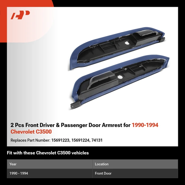 2 Pcs Front Driver & Passenger Door Armrest for 1990-1994 Chevrolet C3500