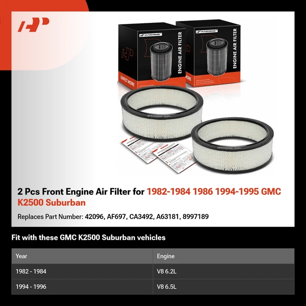2 Pcs Front Engine Air Filter for 1982-1984 1986 1994-1995 GMC K2500 Suburban