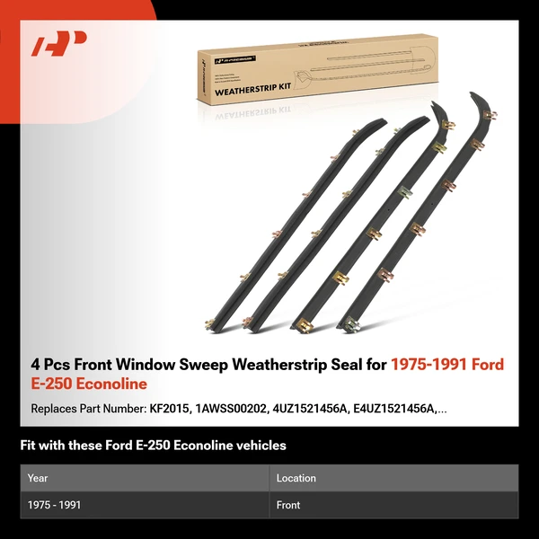 4 Pcs Front Window Sweep Weatherstrip Seal for 1975-1991 Ford E-250 Econoline