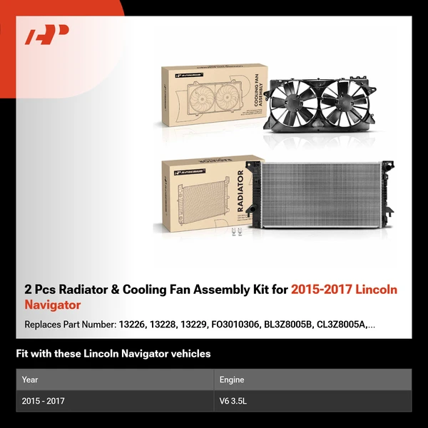 2 Pcs Radiator & Cooling Fan Assembly Kit for 2015-2017 Lincoln Navigator