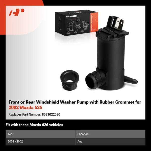 Front or Rear Windshield Washer Pump with Rubber Grommet for 2002 Mazda 626