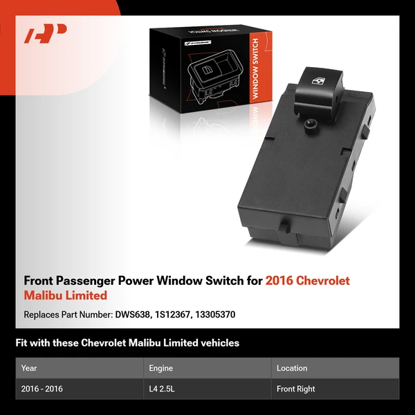 Front Passenger Power Window Switch for 2016 Chevrolet Malibu Limited