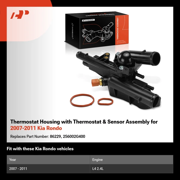 Thermostat Housing with Thermostat & Sensor Assembly for 2007-2011 Kia Rondo