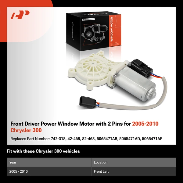 Front Driver Power Window Motor with 2 Pins for 2005-2010 Chrysler 300