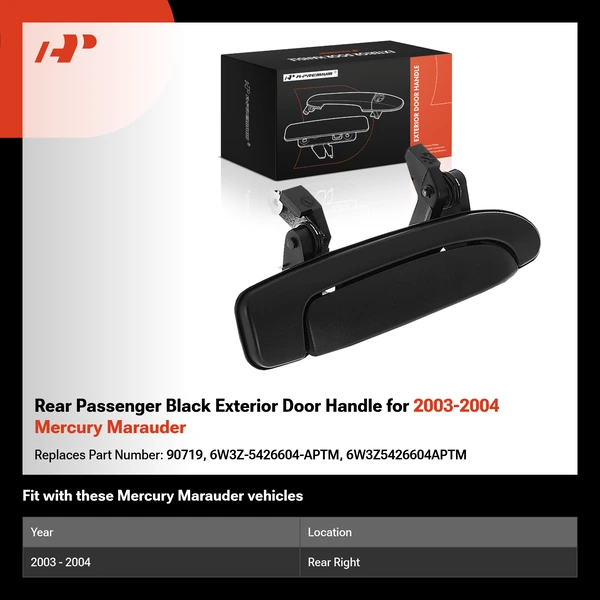 Rear Passenger Black Exterior Door Handle for 2003-2004 Mercury Marauder