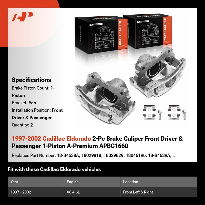1997-2002 Cadillac Eldorado 2-Pc Brake Caliper Front Driver & Passenger 1-Piston A-Premium APBC1660