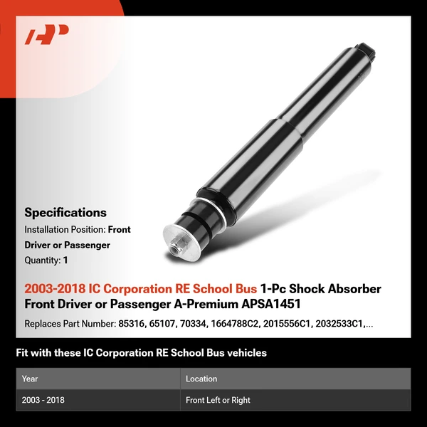 2003-2018 IC Corporation RE School Bus 1-Pc Shock Absorber Front Driver or Passenger A-Premium APSA1451