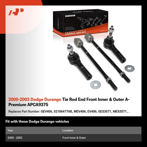 2000-2003 Dodge Durango Tie Rod End Front Inner & Outer A-Premium APCA9375