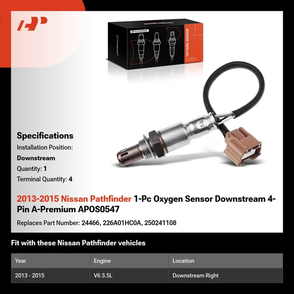 2013-2015 Nissan Pathfinder 1-Pc Oxygen Sensor Downstream 4-Pin A-Premium APOS0547