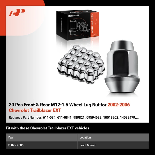 20 Pcs Front & Rear M12-1.5 Wheel Lug Nut for 2002-2006 Chevrolet Trailblazer EXT