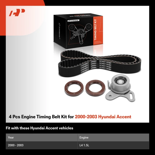 4 Pcs Engine Timing Belt Kit for 2000-2003 Hyundai Accent