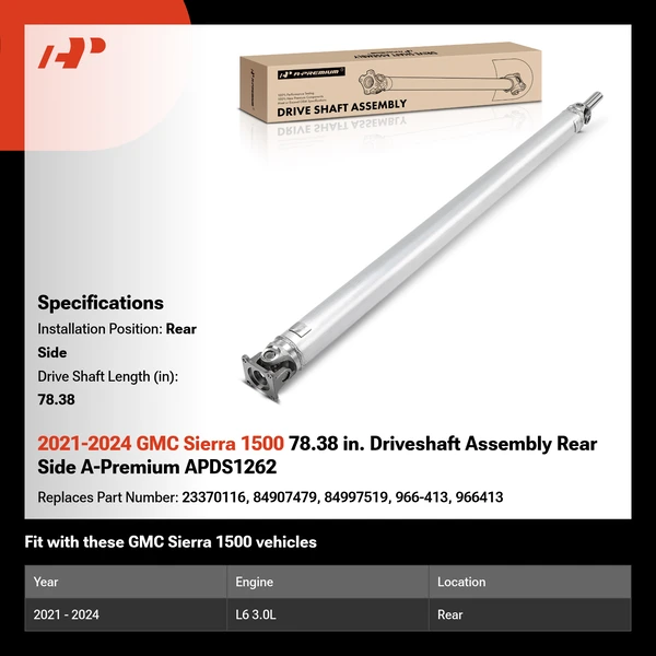2021-2024 GMC Sierra 1500 78.38 in. Driveshaft Assembly Rear Side A-Premium APDS1262