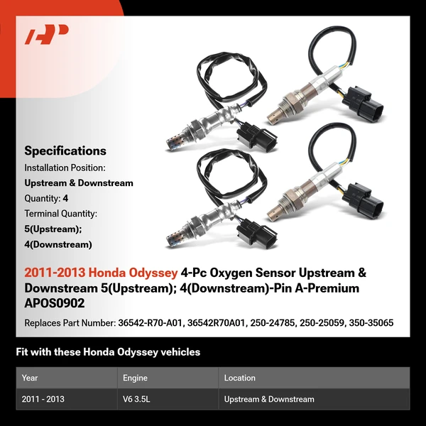 2011-2013 Honda Odyssey 4-Pc Oxygen Sensor Upstream & Downstream 5(Upstream); 4(Downstream)-Pin A-Premium APOS0902
