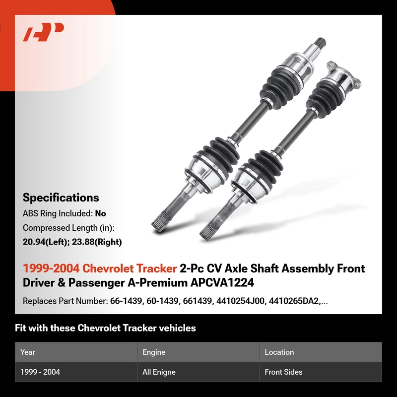 1999-2004 Chevrolet Tracker 2-Pc CV Axle Shaft Assembly Front Driver & Passenger A-Premium APCVA1224