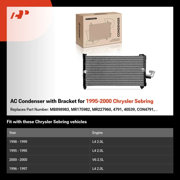 AC Condenser with Bracket for 1995-2000 Chrysler Sebring
