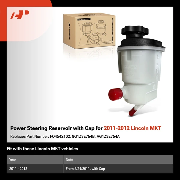 Power Steering Reservoir with Cap for 2011-2012 Lincoln MKT