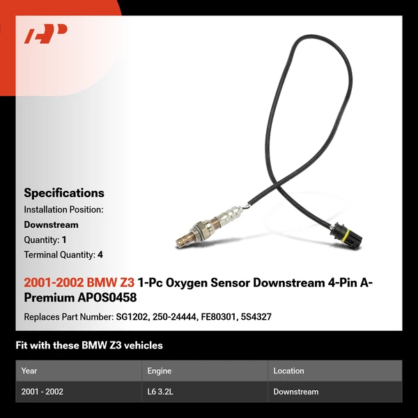 2001-2002 BMW Z3 1-Pc Oxygen Sensor Downstream 4-Pin A-Premium APOS0458