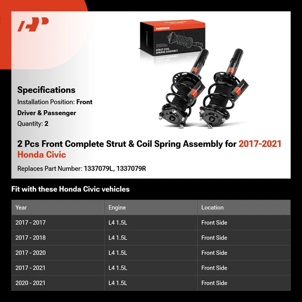 2 Pcs Front Complete Strut & Coil Spring Assembly for 2017-2021 Honda Civic