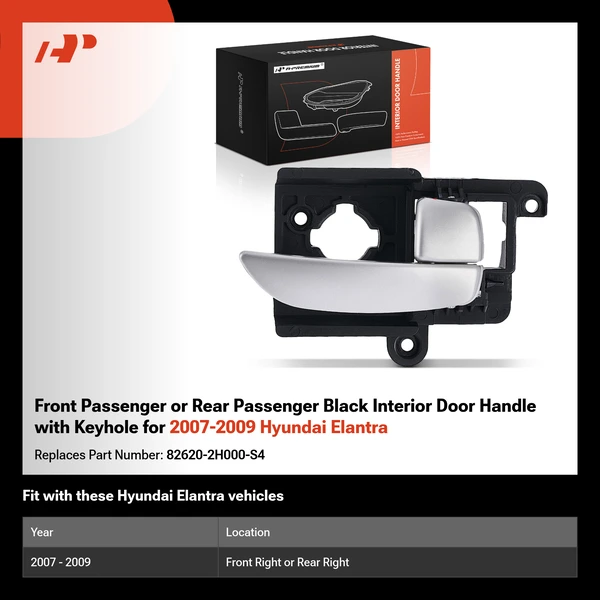 Front Passenger or Rear Passenger Black Interior Door Handle with Keyhole for 2007-2009 Hyundai Elantra