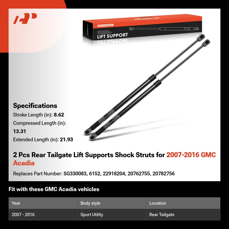 2 Pcs Rear Tailgate Lift Supports Shock Struts for 2007-2016 GMC Acadia