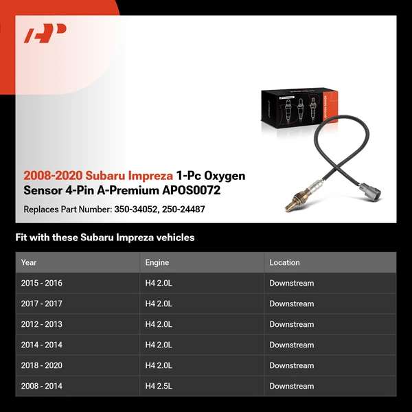 2008-2020 Subaru Impreza 1-Pc Oxygen Sensor 4-Pin A-Premium APOS0072