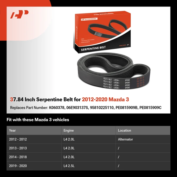 37.84 Inch Serpentine Belt for 2012-2020 Mazda 3