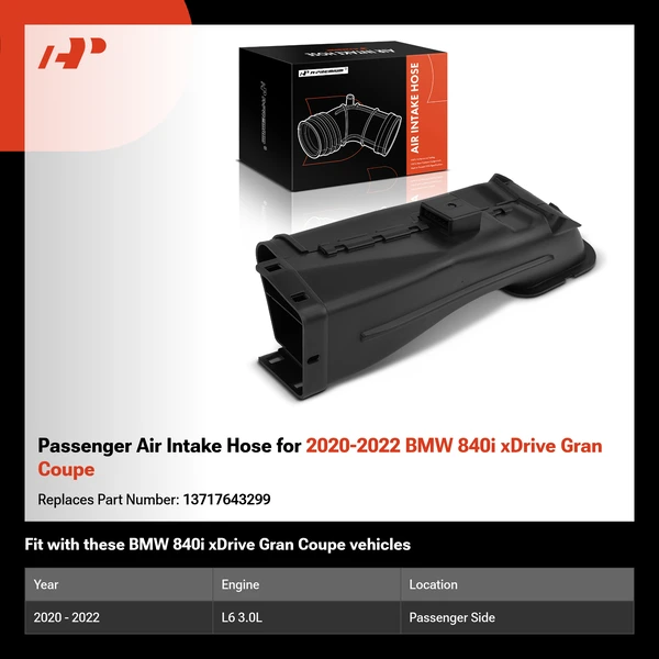 Passenger Air Intake Hose for 2020-2022 BMW 840i xDrive Gran Coupe