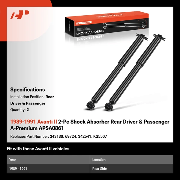 1989-1991 Avanti II 2-Pc Shock Absorber Rear Driver & Passenger A-Premium APSA0861