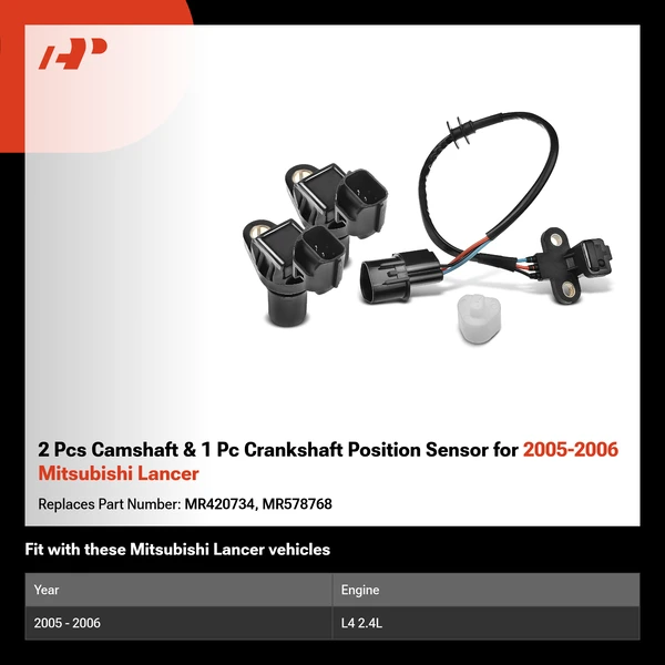 2 Pcs Camshaft & 1 Pc Crankshaft Position Sensor for 2005-2006 Mitsubishi Lancer