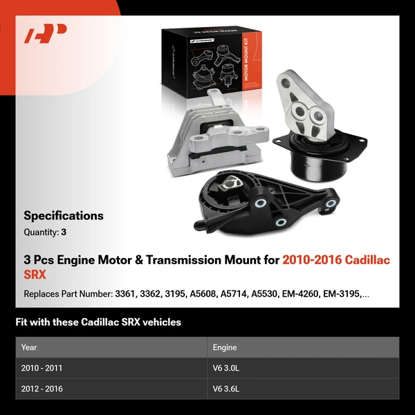 3 Pcs Engine Motor & Transmission Mount for 2010-2016 Cadillac SRX