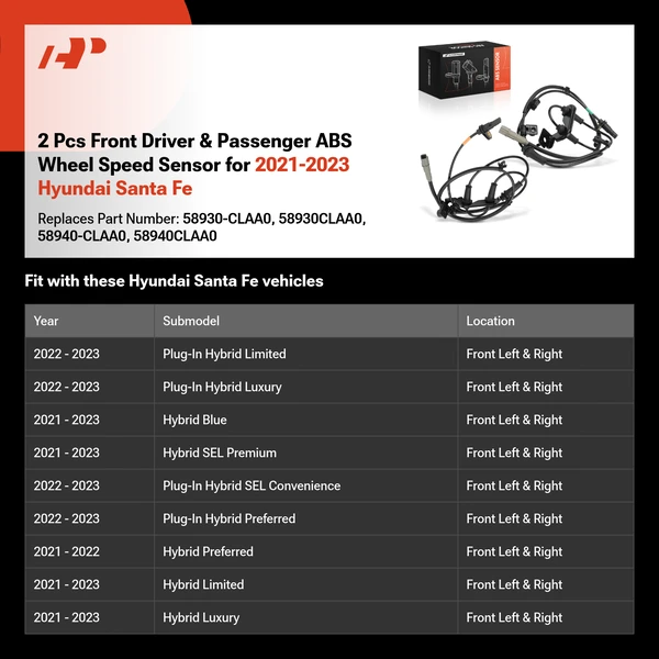 2 Pcs Front Driver & Passenger ABS Wheel Speed Sensor for 2021-2023 Hyundai Santa Fe