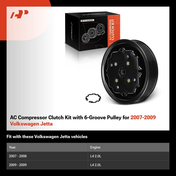 AC Compressor Clutch Kit with 6-Groove Pulley for 2007-2009 Volkswagen Jetta
